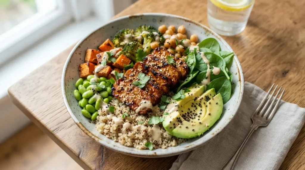 Mittag und Abend: Power Bowl mit Tempeh