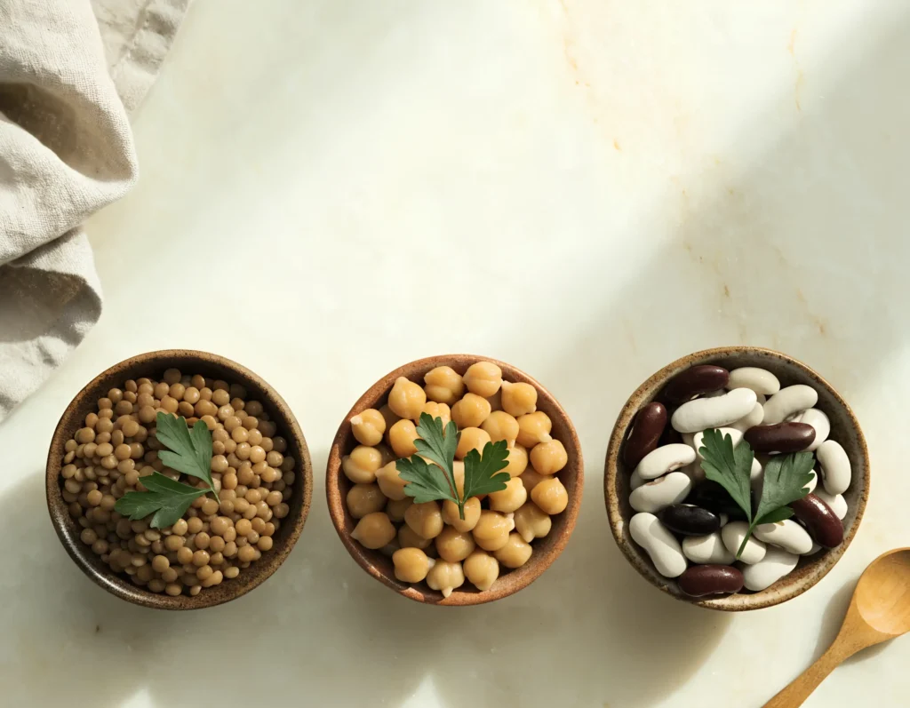 Linsen, Kichererbsen und Bohnen sind nicht nur günstig und vielseitig, sondern liefern pro Portion relevante Mengen an Protein