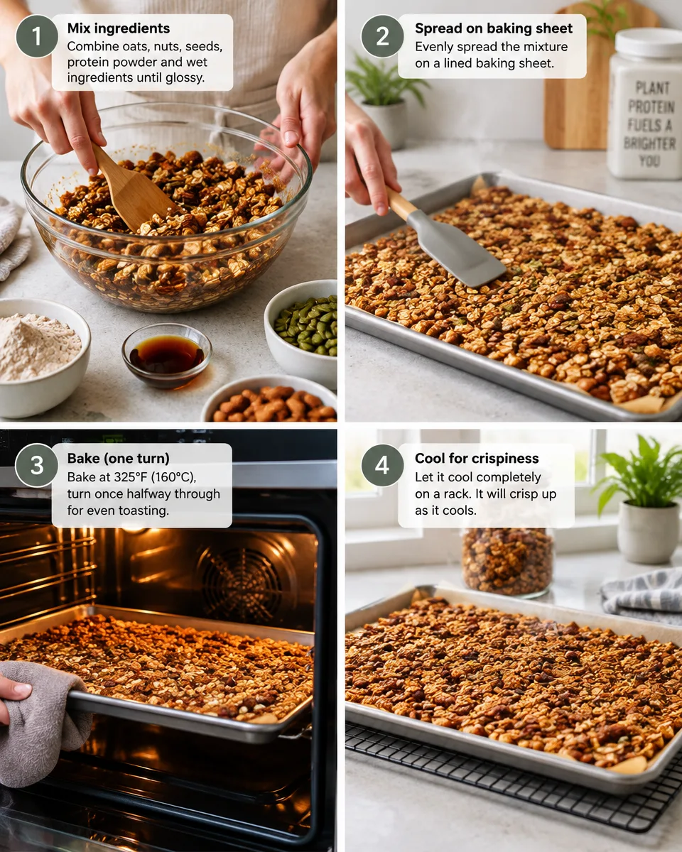 Veganes Protein-Granola: Knuspermüsli mit Nüssen, Kürbiskernen und Hanfsamen