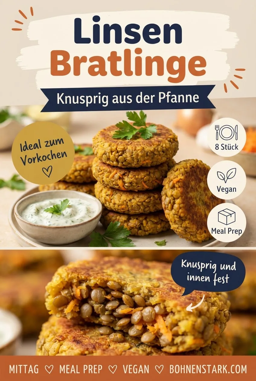 Vegane Linsenbratlinge, knusprig aus der Pfanne, ideal zum Vorkochen, Rezept auf bohnenstark.com