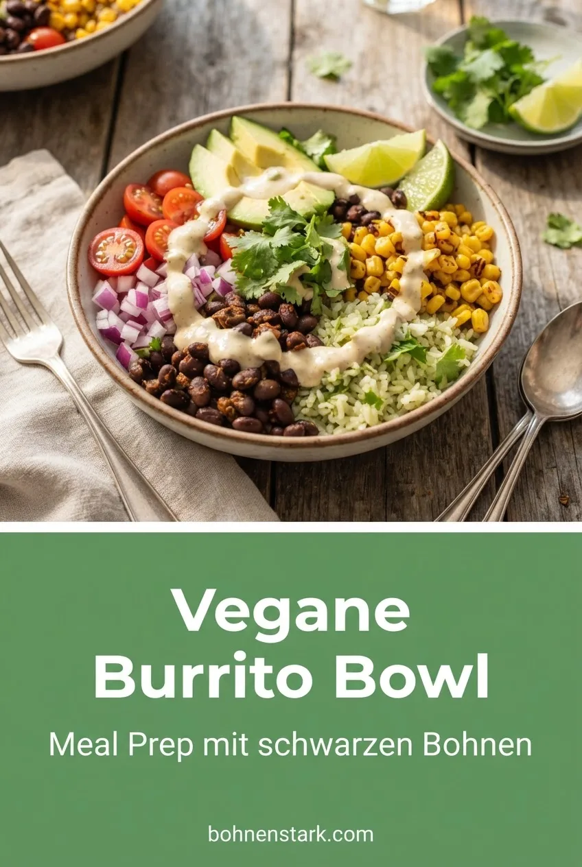 Vegane Burrito Bowl: Meal Prep mit schwarzen Bohnen, Rezept auf bohnenstark.com