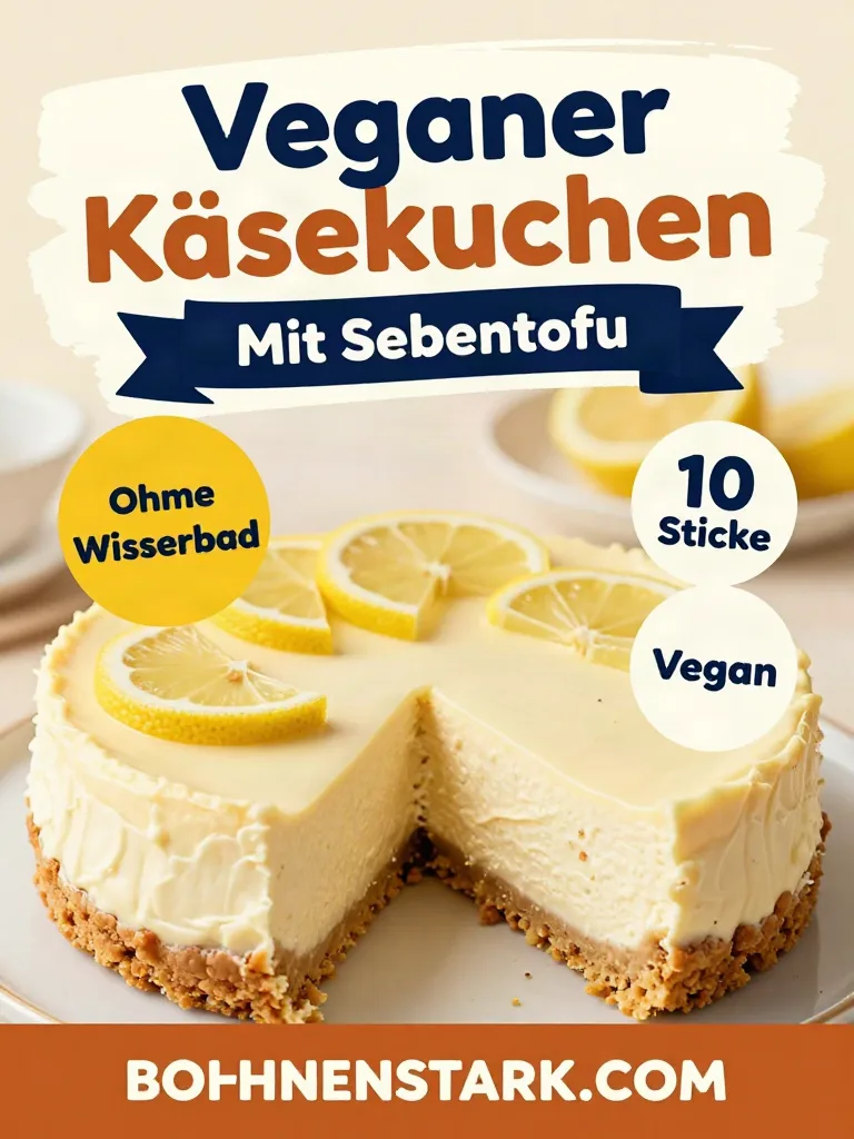 Pinterest-Pin: veganer Käsekuchen mit Seidentofu, ohne Wasserbad, 10 Stücke, vegan